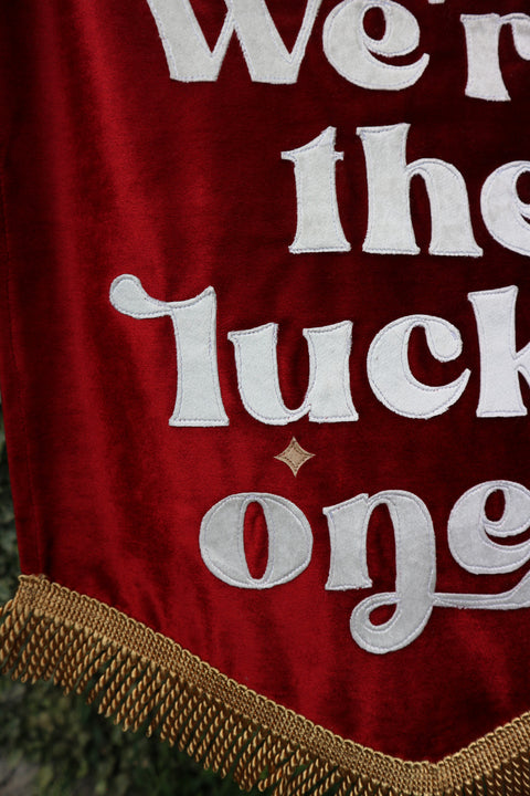 We're The Lucky Ones | Terracotta Velvet Wedding Banner